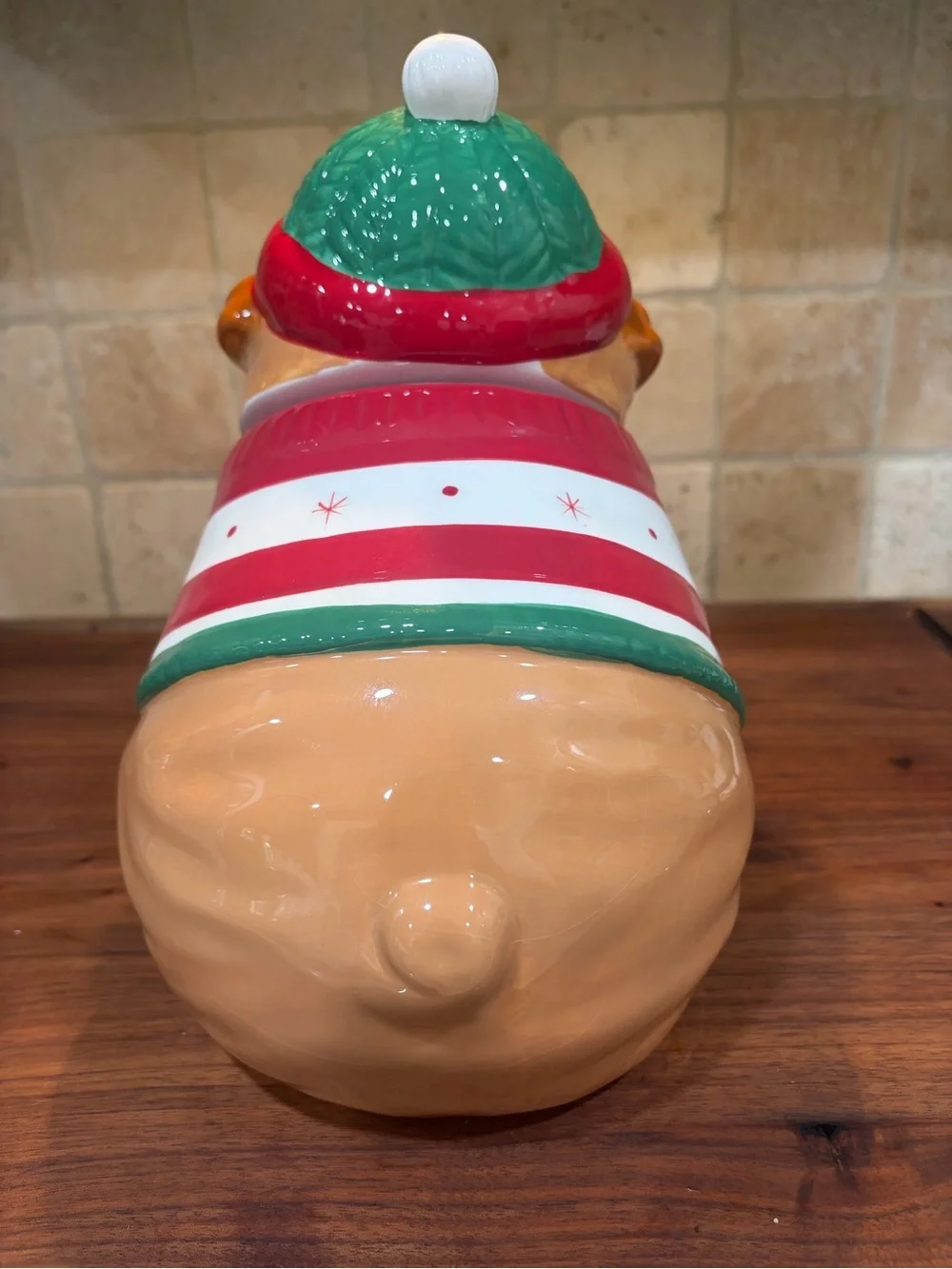 Holiday Bulldog Ceramic Cookie Jar - Red, Green, White